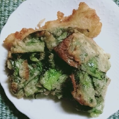 小松菜を天ぷらにしたのは初めてです。パリッとして美味しかったです。またリピします　(^o^)